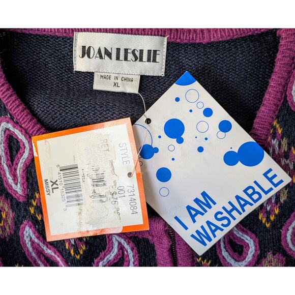 NEW VTG Joan Leslie Cardigan Sweater XL Berry Blue Paisley Embroidered Boho - Picture 10 of 12